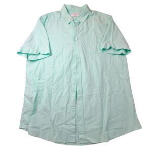 Jekaoyi Men Green Cotton Shirt Button Up Collared Chest Pockets Short Sleeve XL